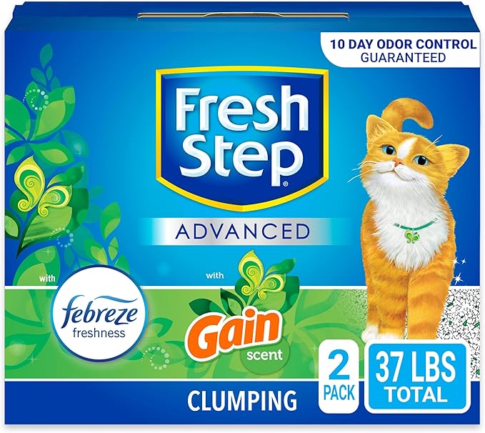 Fresh Step Advanced Clumping Litter With Febreze Freshness With Febreze Gain Scent, Fights Odor on Contact, 37 lbs. (2 x 18.5 lb. Box)