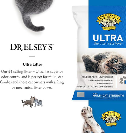 Dr. Elsey's Cat Litter - Premium Unscented Cat Litter w/ Natural Ingredients - Low Dust Superior Odor Control Cat Litter - Hard Clumping Moisture Absorbing Clay Multi Cat Litter (For All Cats - 40lbs)