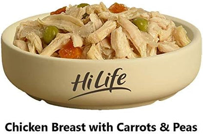 HILIFE it's only natural - Wet Dog Food - The Luxury Jelly Collection - Chicken Breast, Beef, Carrots, Peas - 100% Natural Grain Free, 15 Pouches x 100g