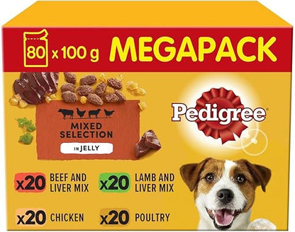 Pedigree Mixed Selection in Jelly 40 Pouches, Adult Wet Dog Food, Megapack (40 x 100 g)