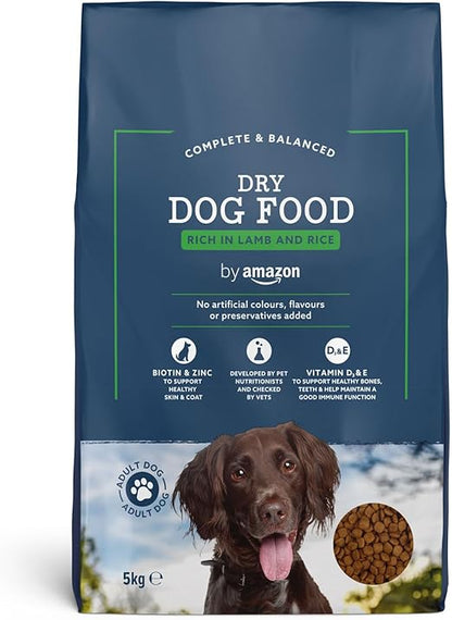 by Amazon - Complete Dry Dog Food for Adult Dogs, Rich in Lamb and Rice, 1 Pack of 5kg