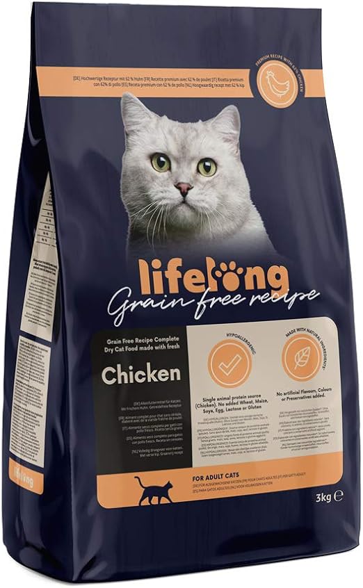 Amazon Brand - Lifelong - Grainfree Recipe Dry Cat Food (Adult Cats) with Fresh Chicken - 3kg