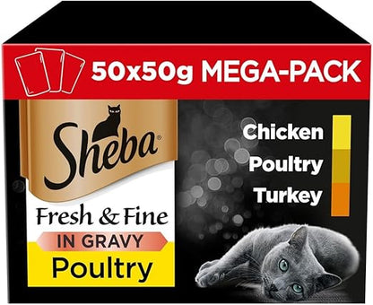 Sheba Cat Wet Food - Fresh and Fine - Cat Pouches Poultry in Gravy - 50 g (Pack of 50)