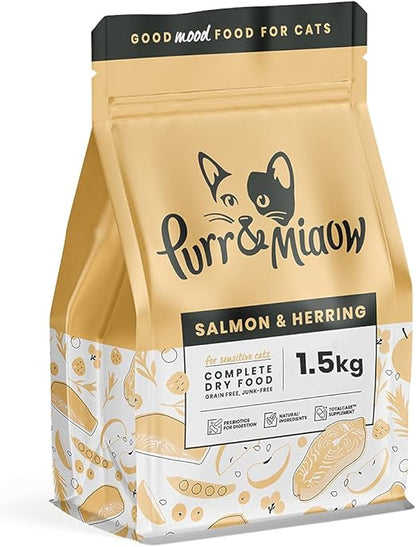 Purr & Miaow - Complete Dry Grain Free Sensitive Cat Food, Salmon & Herring, 1.5kg