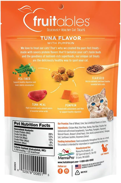 Fruitables Crunchy Treats For Cats – Healthy Low Calorie Treats Packed with Protein – Free of Wheat, Corn and Soy – Made with Real Tuna with Pumpkin – 2.5 Ounces