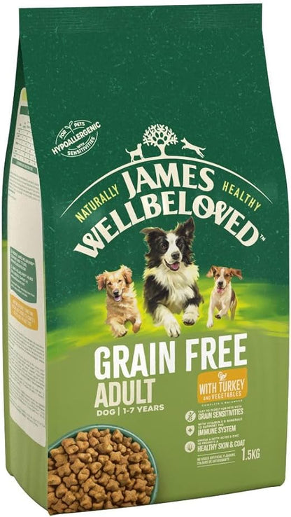 James Wellbeloved Adult Grain-Free Turkey & Vegetables 1.5 kg Bag, Hypoallergenic Dry Dog Food