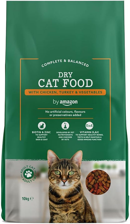 by Amazon - Complete Dry Cat Food with Chicken, Turkey and Vegetables, 1 pack of 10kg