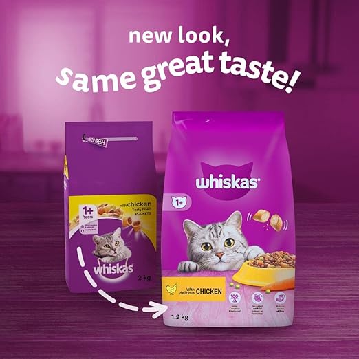 Whiskas 1+ Chicken Pack of 4 x 1.9 kg Bags, Adult Cat Dry Food