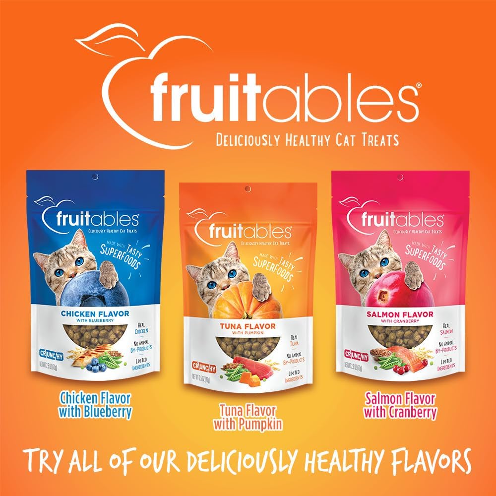 Fruitables Crunchy Treats For Cats – Healthy Low Calorie Treats Packed with Protein – Free of Wheat, Corn and Soy – Made with Real Tuna with Pumpkin – 2.5 Ounces