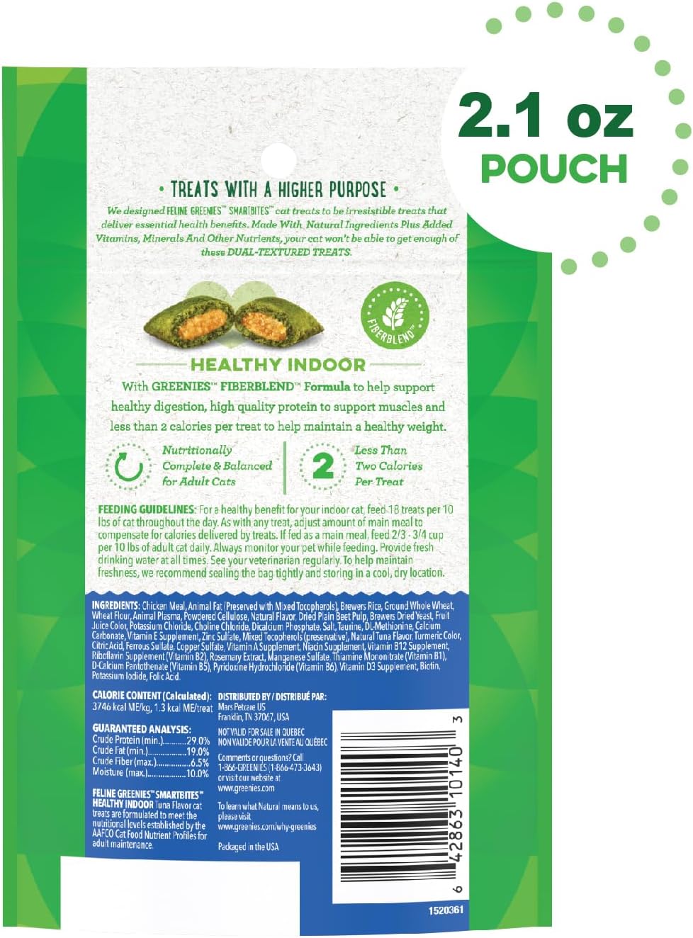 FELINE GREENIES SMARTBITES HEALTHY INDOOR Natural Treats for Cats, Tuna Flavor, 2.1 oz. Pouch