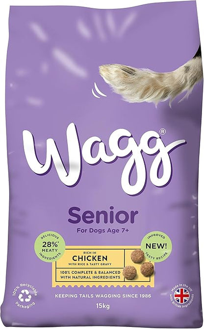 Wagg Senior Complete Dry Dog Food Chicken & Rice 15kg - 28% Meaty Ingredients