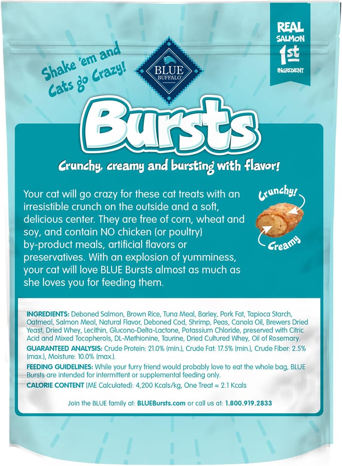 Blue Buffalo Bursts Crunchy & Creamy Cat Treats, Great for Training, Savory Seafood, 5-oz. Bag