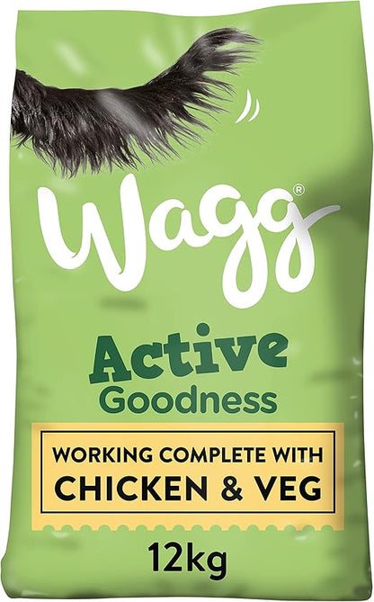 Wagg Active Goodness Complete Dry Adult Dog Food Chicken & Veg 12kg - For All Active Working Dog Breeds