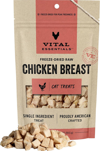 Vital Essentials Freeze Dried Raw Single Ingredient Cat Treats, Chicken Breast, 2.1 oz