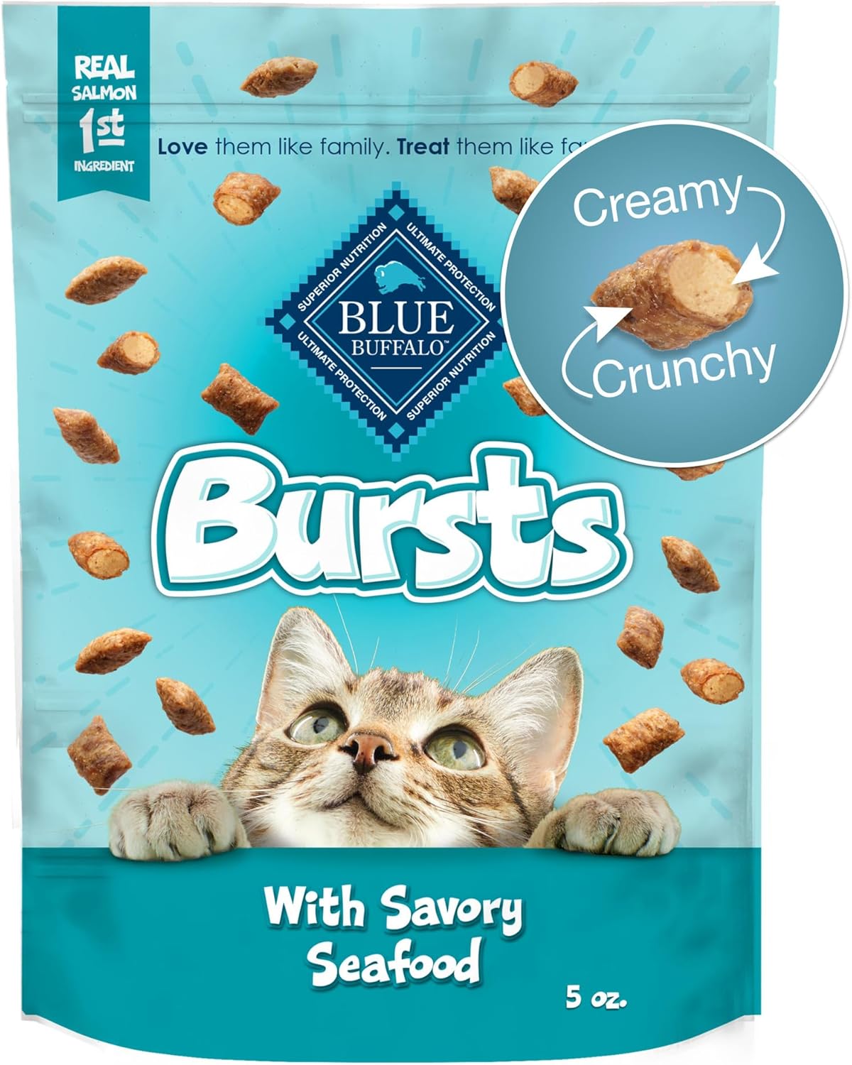 Blue Buffalo Bursts Crunchy & Creamy Cat Treats, Great for Training, Savory Seafood, 5-oz. Bag