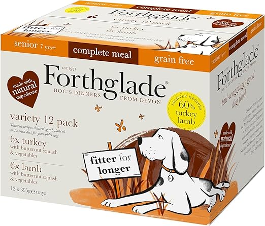 Forthglade Wet Dog Food Variety Pack (12 x 395g Trays) - Senior Dogs 7 Years+, Grain Free Dog Food, Turkey & Lamb, Stomach Sensitive with Natural Ingredients, Hypoallergenic Dog Food