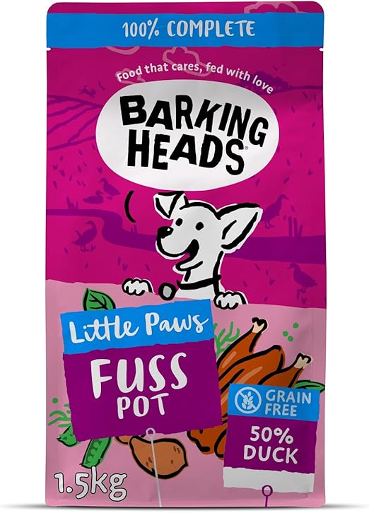 Barking Heads Complete Dry Dog Food 1.5kg - Adult Little Paws (Small Breed) Fuss Pot Duck - Natural Grain Free Hypoallergenic for Fussy Eaters & Sensitive Stomachs - Vet Approved