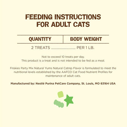 Purina Friskies Made in USA Facilities, Natural Cat Treats, Party Mix Natural Yums Catnip Flavor - 20 oz. Canister