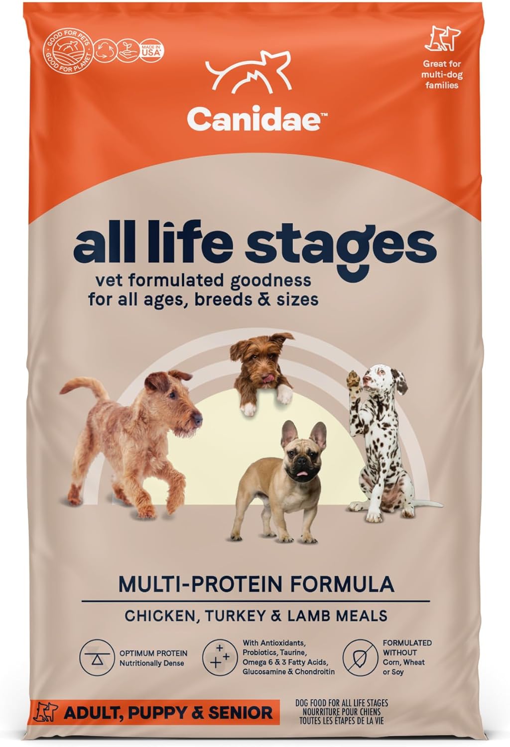 Canidae All Life Stages Premium Dry Dog Food for All Breeds, Multi-Protein Recipe with Chicken, Turkey & Lamb Meals Recipe, 40 lbs, For All Ages & Multi-Dog Homes