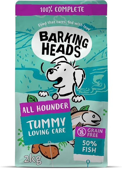 Barking Heads Complete Dry Dog Food 2kg - Adult All Hounder Tummy Loving Care Fish - Natural Grain Free Hypoallergenic for Sensitive Stomachs - Vet Approved