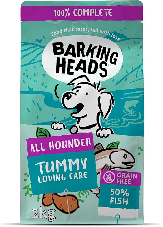 Barking Heads Complete Dry Dog Food 2kg - Adult All Hounder Tummy Loving Care Fish - Natural Grain Free Hypoallergenic for Sensitive Stomachs - Vet Approved