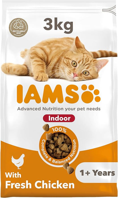 IAMS Indoor Complete Dry Cat Food for Adult and Senior Cats with Chicken 3 kg