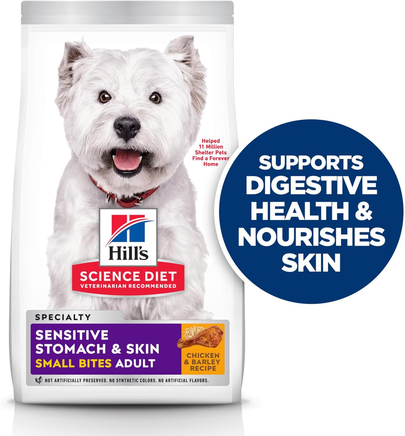 Hill's Science Diet Sensitive Stomach & Skin, Adult 1-6, Stomach & Skin Sensitivity Support, Small Kibble, Dry Dog Food, Chicken Recipe, 4 lb Bag