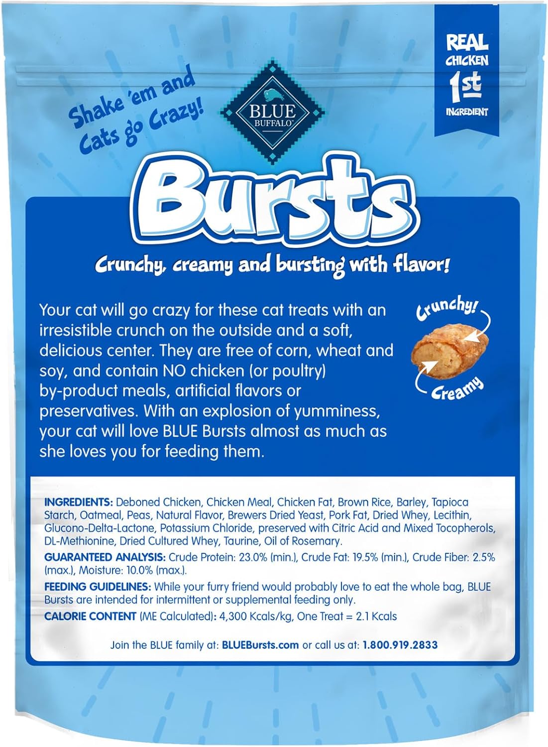 Blue Buffalo Bursts Crunchy & Creamy Cat Treats, Great for Training, Paw-Lickin' Chicken, 5-oz. Bag