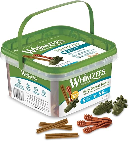 WHIMZEES ByWellness Variety Box, Mixed Shapes, Natural and Grain-Free Dog Chews, Dog Dental Sticks for Small Breeds, S (Pack of 56)