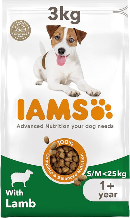 IAMS Complete Dry Dog Food for Adult 1+ Small and Medium Breeds with Lamb 3 kg