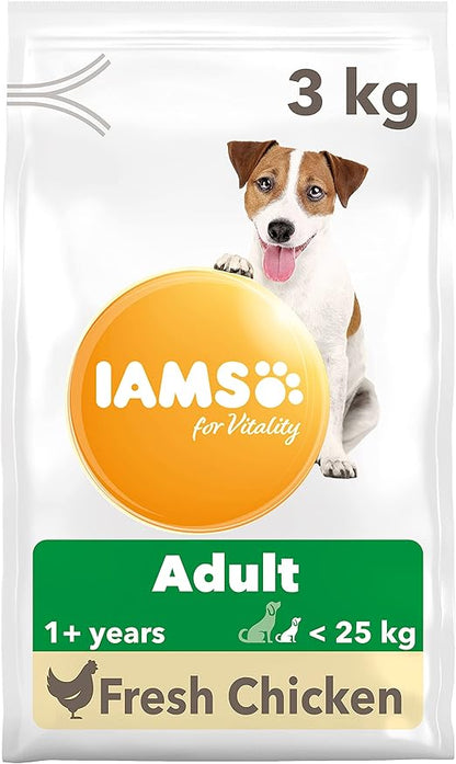 IAMS Complete Dry Dog Food for Adult 1+ Small and Medium Breeds with Chicken 3 kg(Packaging may vary)