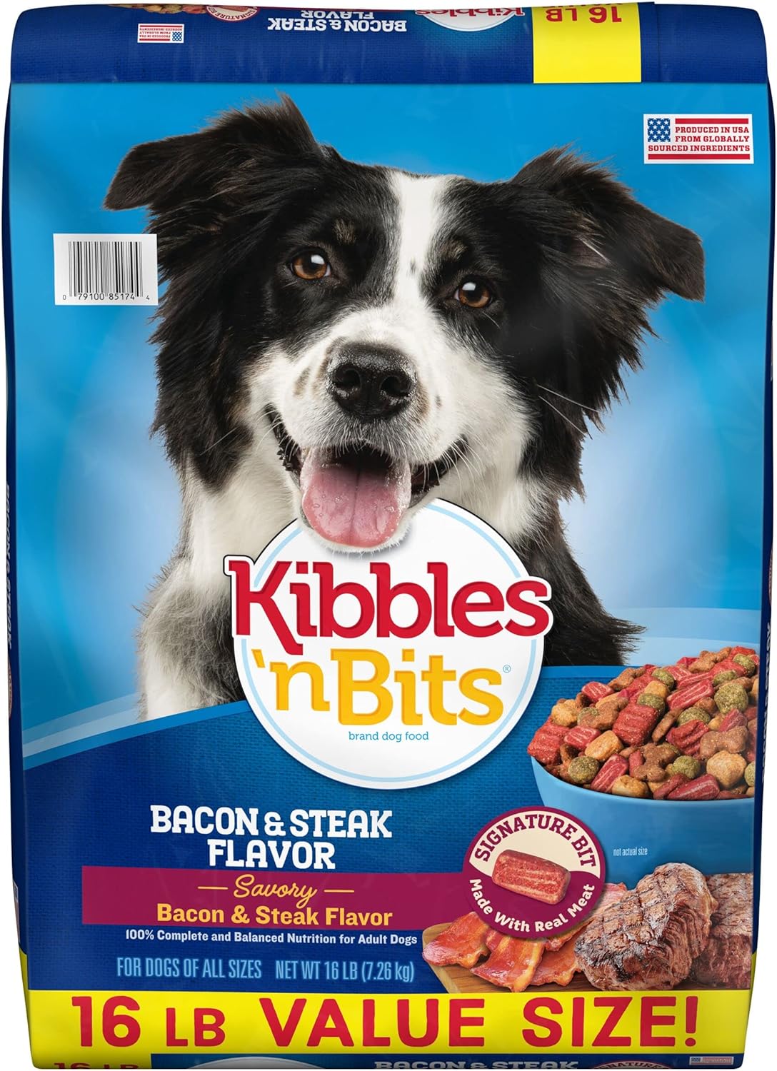 Kibbles 'n Bits Savory Bacon & Steak Flavor Dry Dog Food, 16 lb. Bag