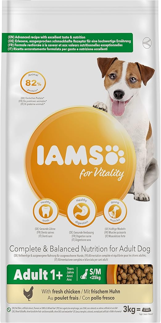 IAMS Complete Dry Dog Food for Adult 1+ Small and Medium Breeds with Chicken 3 kg(Packaging may vary)