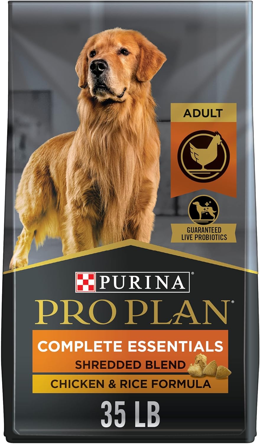 Purina Pro Plan High Protein Dog Food With Probiotics for Dogs, Shredded Blend Chicken & Rice Formula - 35 lb. Bag