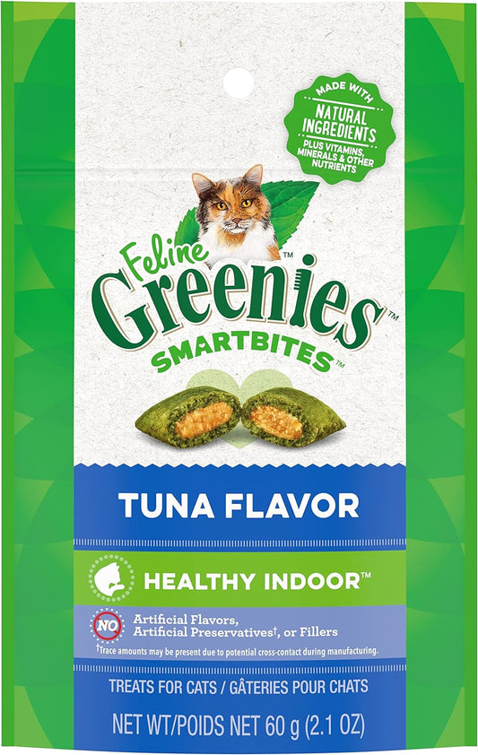 FELINE GREENIES SMARTBITES HEALTHY INDOOR Natural Treats for Cats, Tuna Flavor, 2.1 oz. Pouch