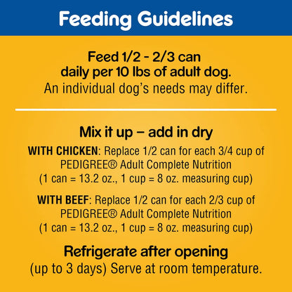 PEDIGREE CHOPPED GROUND DINNER Adult Canned Soft Wet Dog Food Variety Pack, with Chicken and Beef, 13.2 oz. Cans 24 Pack