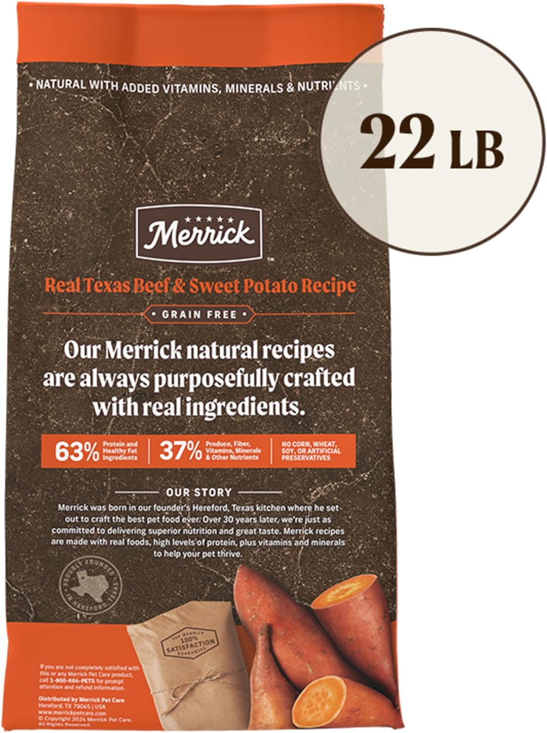 Merrick Premium Grain Free Dry Adult Dog Food, Wholesome And Natural Kibble, Real Texas Beef And Sweet Potato - 22.0 lb. Bag