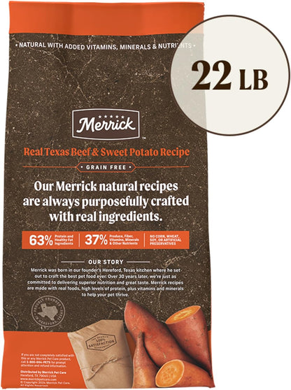 Merrick Premium Grain Free Dry Adult Dog Food, Wholesome And Natural Kibble, Real Texas Beef And Sweet Potato - 22.0 lb. Bag