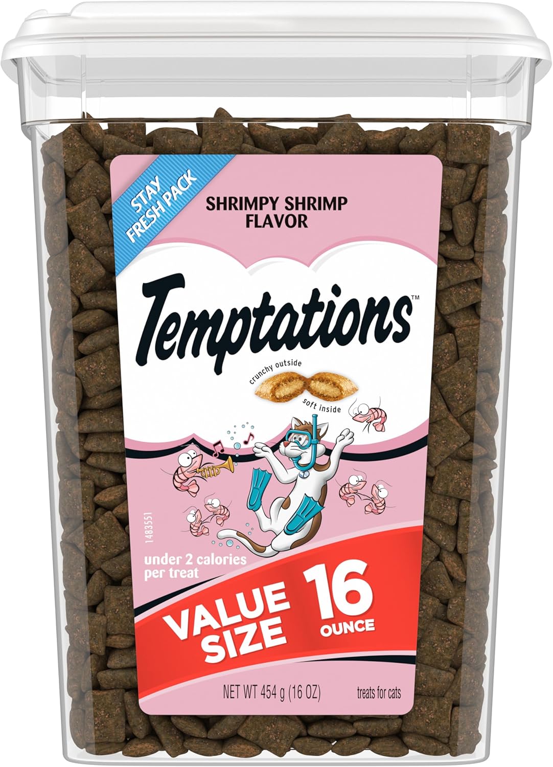 Temptations Classic Crunchy and Soft Cat Treats Shrimpy Shrimp Flavor, 16 oz. Tub