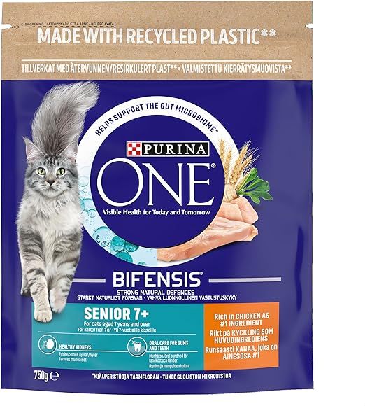 Purina ONE 7+ Dry Cat Food Rich in Chicken 750g, Pack of 4