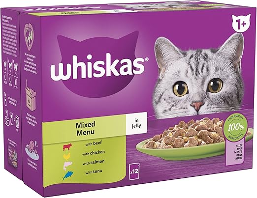 Whiskas 1+ Mixed Selection in Jelly 48 x 85 g Pouches, Adult Cat Food, Pack of 4 (12 x 85 g)