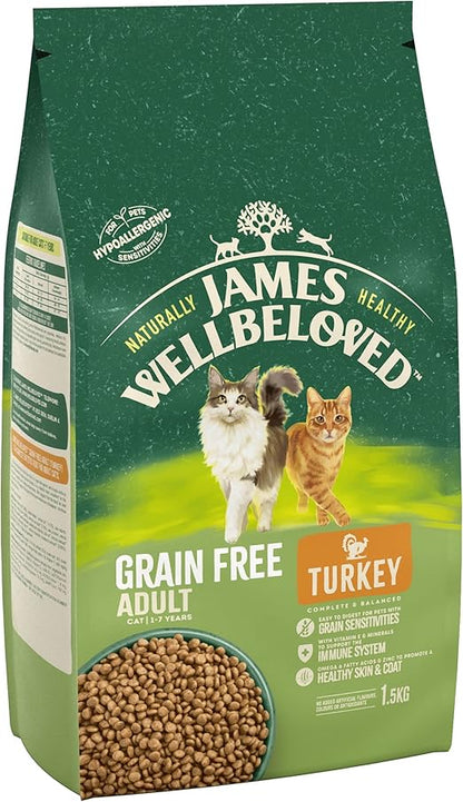 James Wellbeloved Adult Grain-Free Turkey 1.5 kg Bag, Hypoallergenic Dry Cat Food