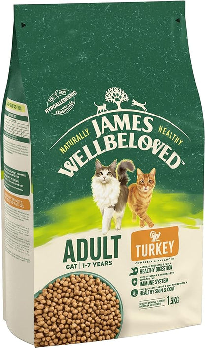 James Wellbeloved Adult Turkey 1.5 kg Bag, Hypoallergenic Dry Cat Food