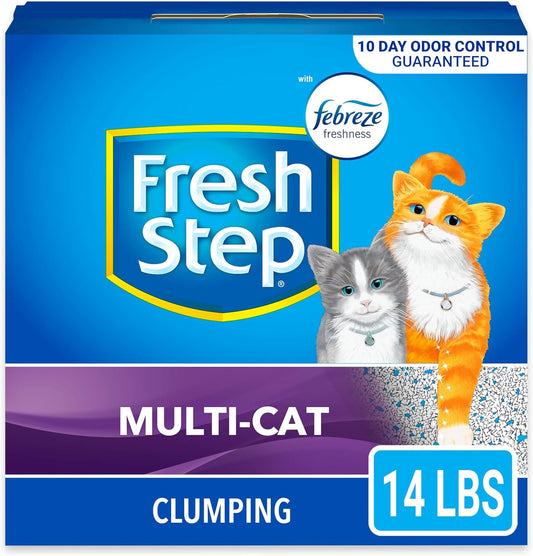 Fresh Step Clumping Cat Litter Multi-Cat Extra Strength Formula With Febreze Freshness, Multi Cat Litter With Ammonia Block Technology, 14 lb. Box