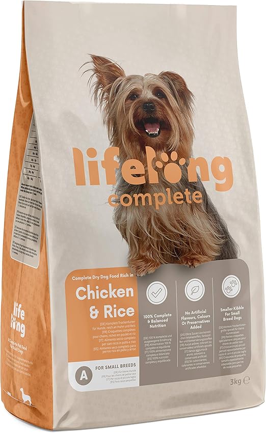 Amazon Brand - Lifelong - Complete Dry Dog Food Rich in Chicken and Rice for Small Breeds, 1 Pack of 3kg