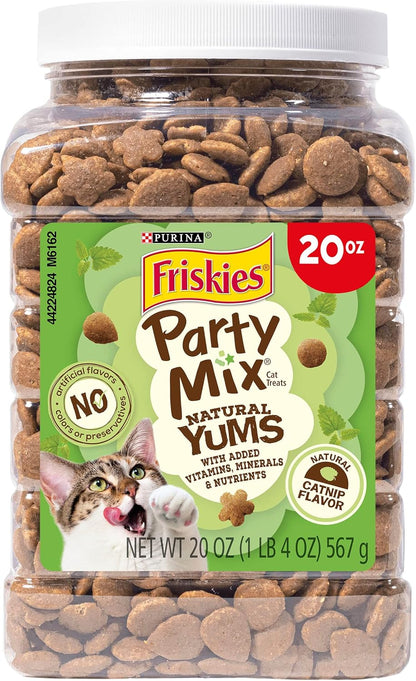 Purina Friskies Made in USA Facilities, Natural Cat Treats, Party Mix Natural Yums Catnip Flavor - 20 oz. Canister