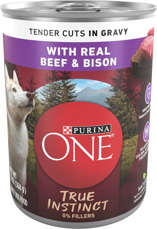 Purina ONE High Protein Wet Dog Food True Instinct Tender Cuts in Dog Food Gravy With Real Beef and Bison - (Pack of 12) 13 oz