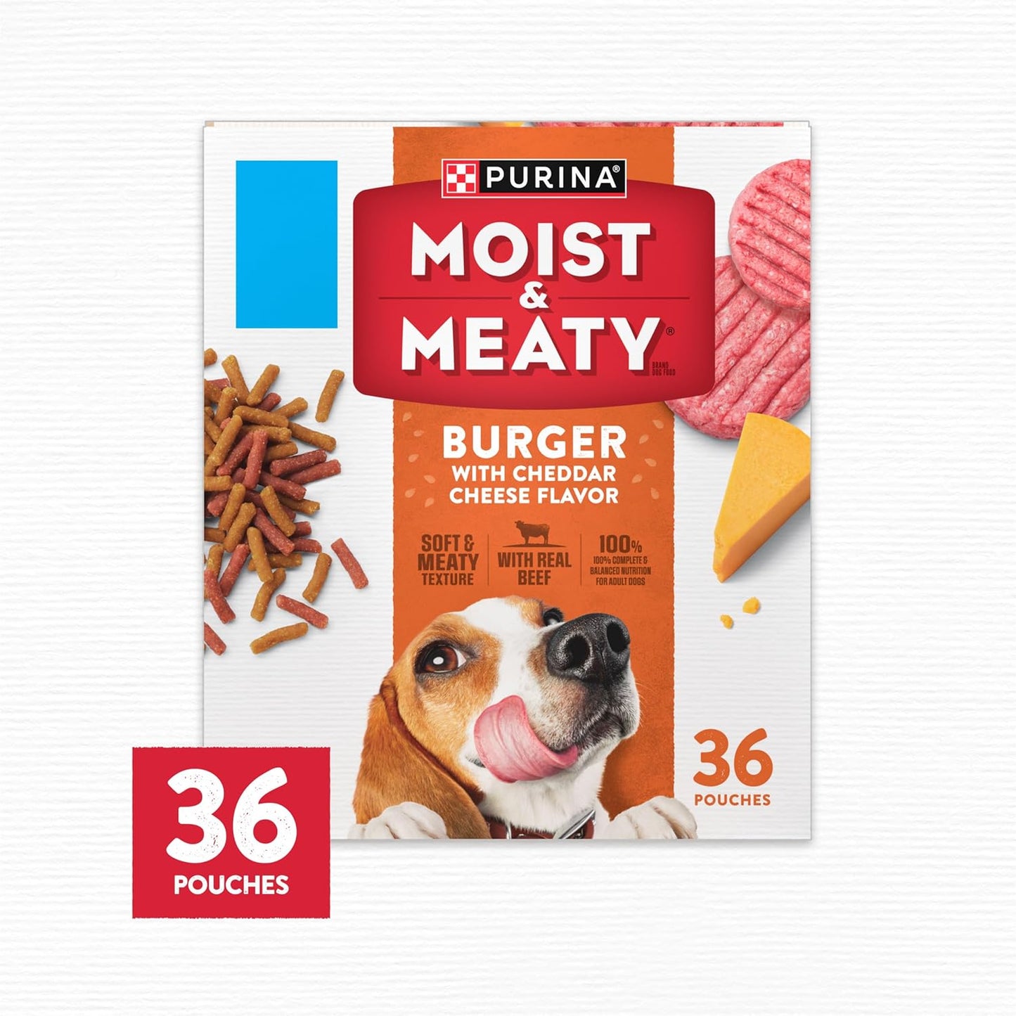 Purina Moist and Meaty Burger With Cheddar Cheese Flavor Dry Soft Dog Food Pouches - 36 ct. Pouch