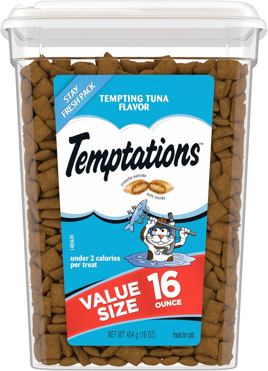 TEMPTATIONS Classic Crunchy and Soft Cat Treats Tempting Tuna Flavor, 16 oz. Tub