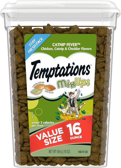 Temptations MixUps Catnip Fever Flavor Crunchy and Soft Cat Treats, 16 oz. Tub